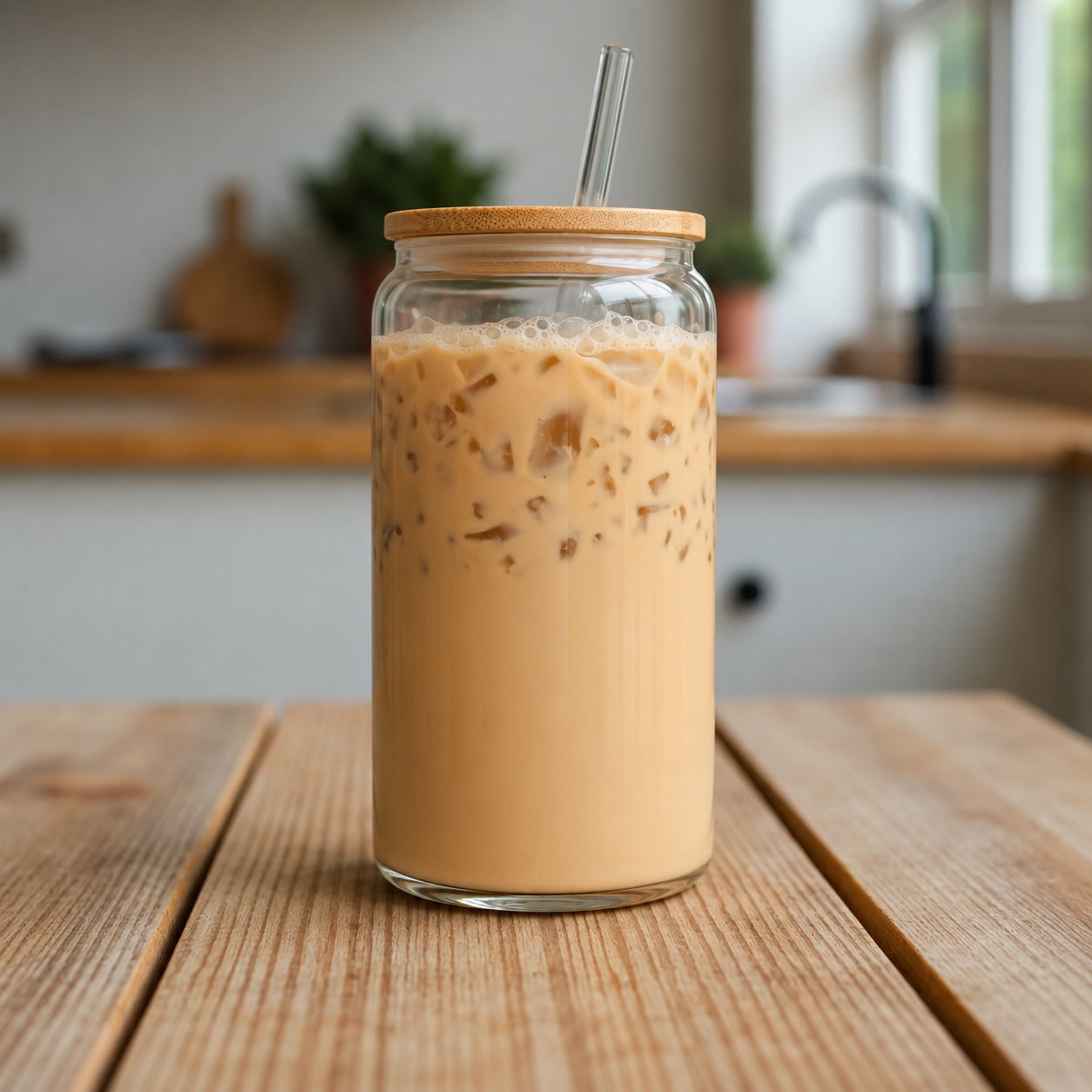 16oz Clear Glass Can Bamboo Lid