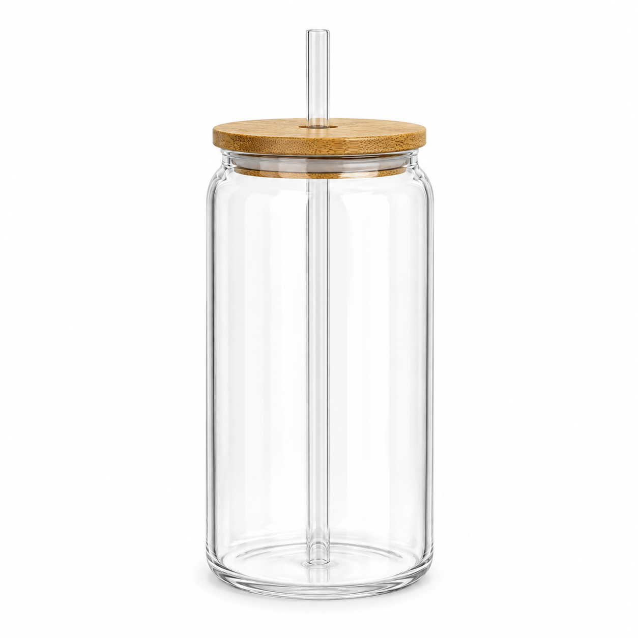 16oz Clear Glass Can Bamboo Lid