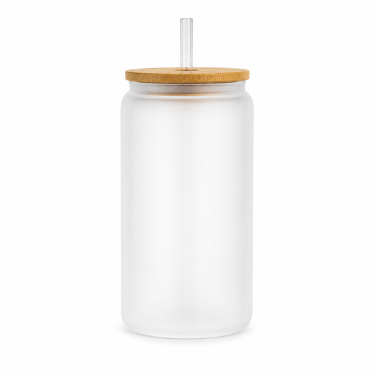 16oz Frosted Glass Can Bamboo Lid